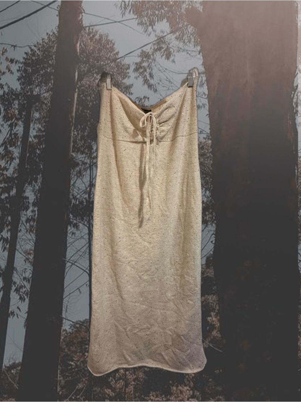Target Wild Fable Knit Cream Strapless Tie-Front Dress w/ Gold Thread & Sequins